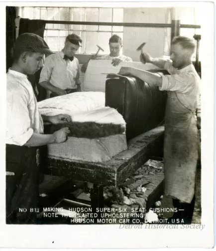 Stereograph - Making Hudson Super-Six Seat Cushions - Note The Plaited Upholstering, Hudson Motor Car Co, Detroit, USA