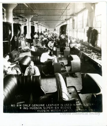 Stereograph - Only Genuine Leather Is Used in Upholstering Hudson Super-Six Bodies, Hudson Motor Car Co, Detroit, USA