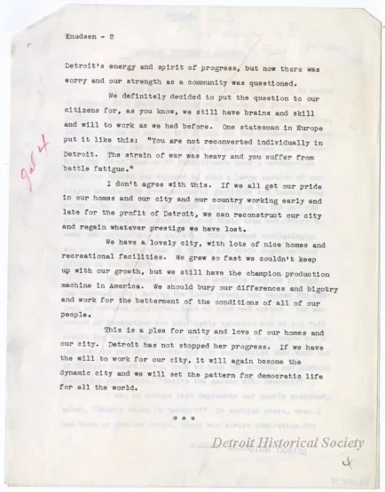 Speech - General Knudsen's Address