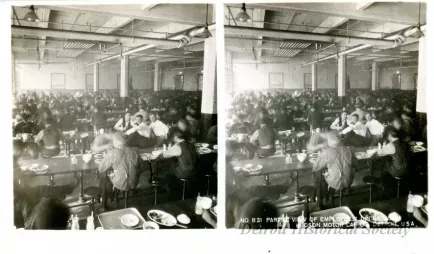 Stereograph - Partial View Of Employees' Dining, Hudson Motor Car Co, Detroit, USA