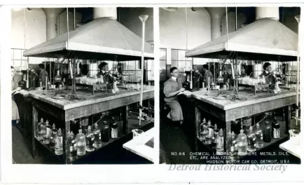 Stereograph - Chemical Laboratory Where Metals, Oils, Etc, Are Analyzed, Hudson Motor Car Co, Detroit, USA