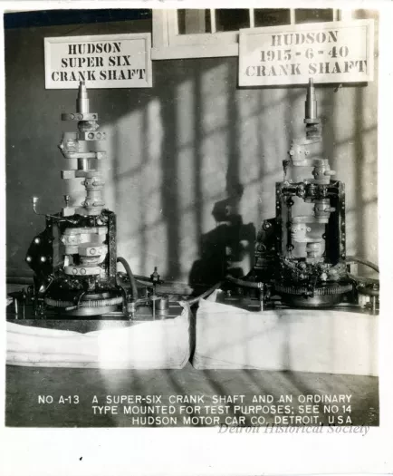 Stereograph - A Super-Six Crank Shaft And An Ordinary Type Mounted For Test Purposes: See No 14, Hudson Motor Car Co, Detroit, USA