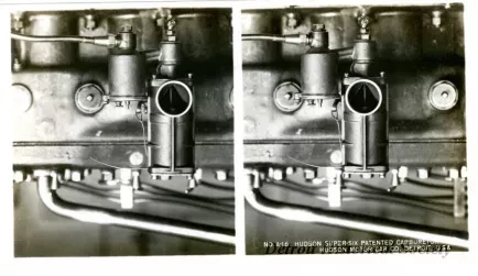 Stereograph - Hudson Super-Six Patented Carburetor, Hudson Motor Car Co, Detroit, USA