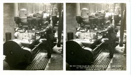 Stereograph - 7-Ton Slab Miller Finishing The Top And Ends Of The Crankcase In One Operation, Hudson Motor Car Co, Detroit, USA