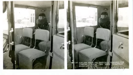 Stereograph - Auxiliary Seats Are Especially Designed For Comfort - These Two Seats "Disappear" When Not Wanted, Hudson Motor Car Co, Detroit, USA