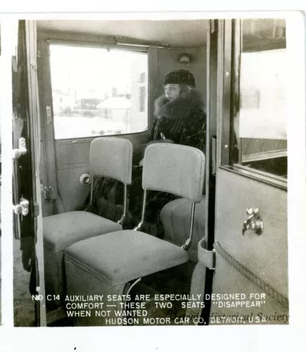 Stereograph - Auxiliary Seats Are Especially Designed For Comfort - These Two Seats "Disappear" When Not Wanted, Hudson Motor Car Co, Detroit, USA