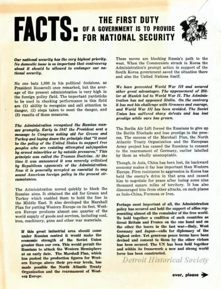 Flier, Political - FACTS: The First Duty of a Government is to Provide for National Security