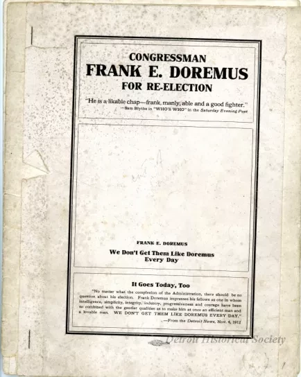 Booklet - Congressman Frank E. Doremus For Re-Election