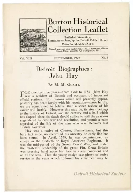 Leaflet - Burton Historical Collection Leaflet, Vol. VIII, No. 1