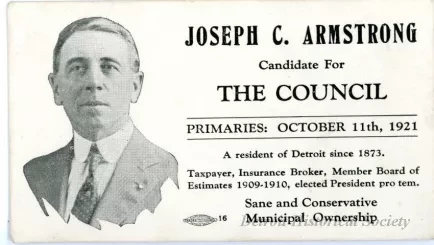 Card, Political - Joseph C. Armstrong for Detroit Common Council