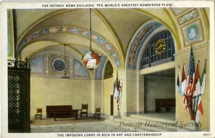 Postcard - The Detroit News Building, The World's Greatest Newspaper Plant
The Imposing Lobby is Rich in Art and Craftsmanship