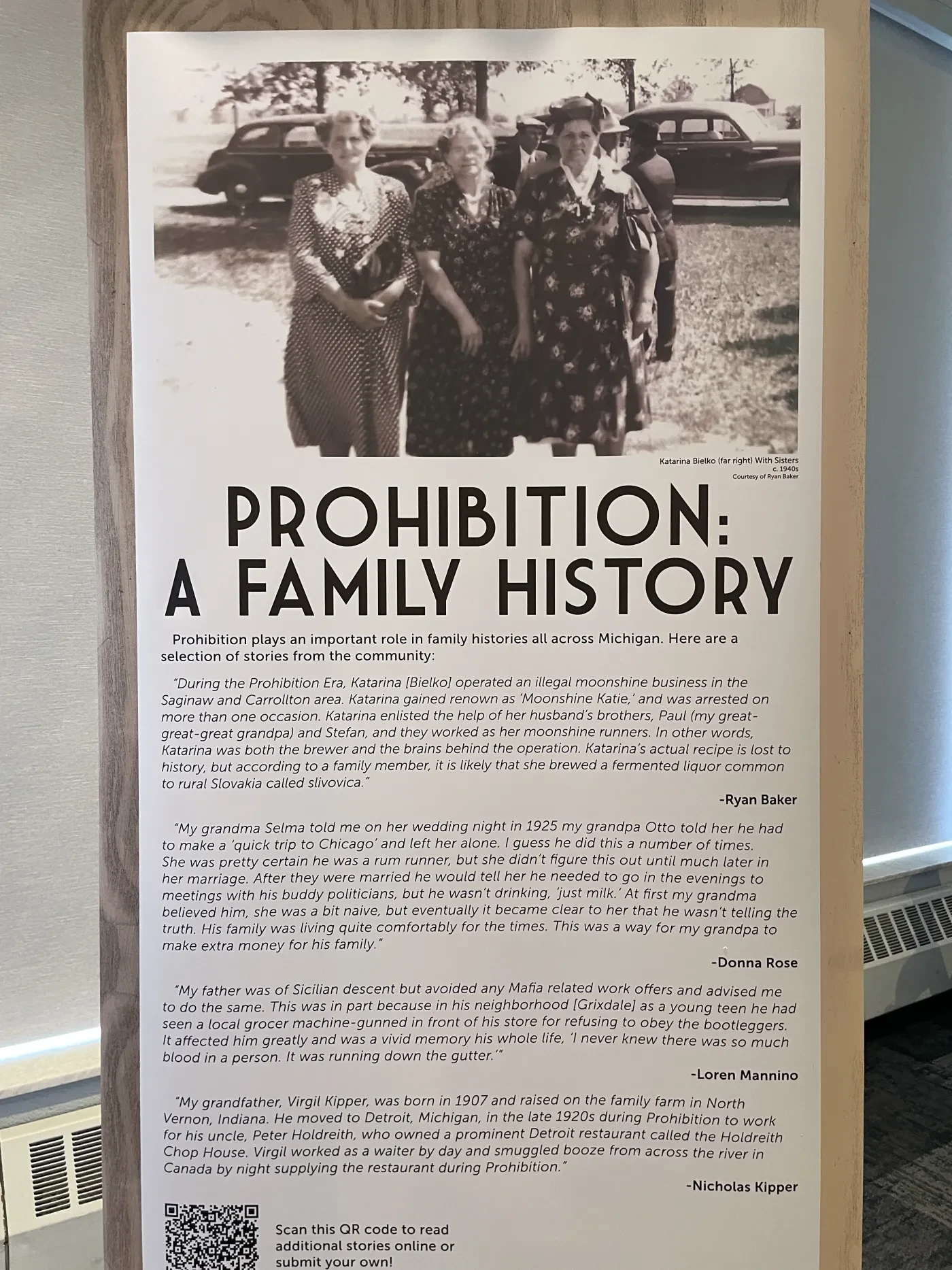 Vintage photo of three women in dresses, standing outdoors; text about Prohibition below.