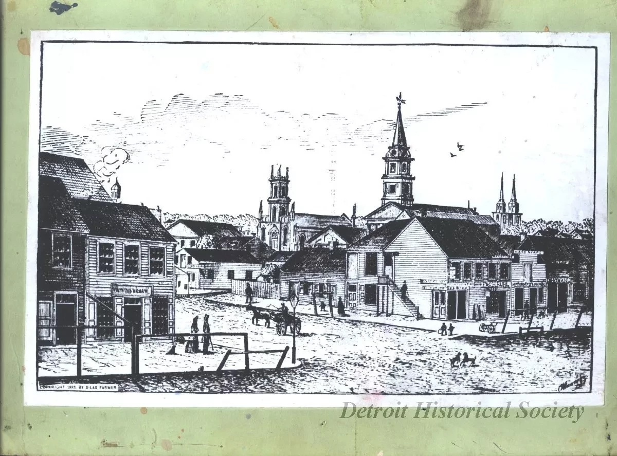 Print - View of the North Side of Jefferson Avenue and Griswold Street in 1837