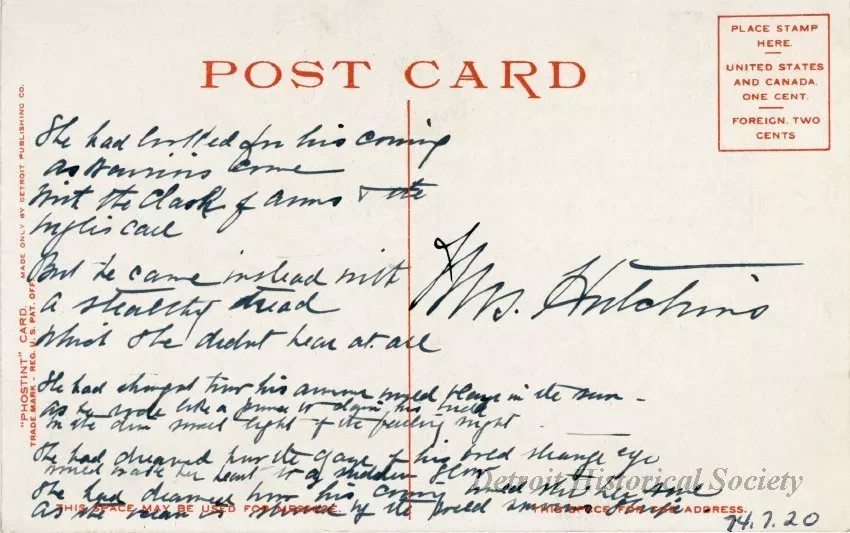 Postcard - Macomb Statue, Washington Park, Detroit, Mich.