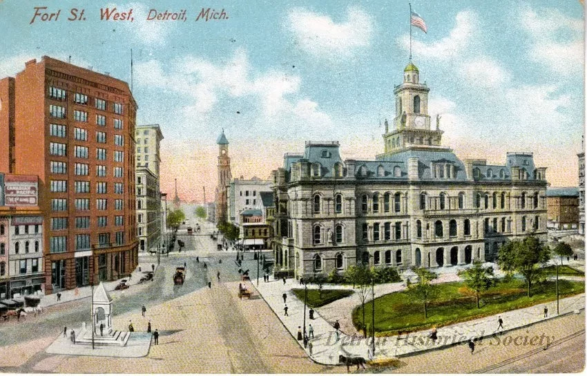 Postcard - Fort Street West, Detroit, Mich.