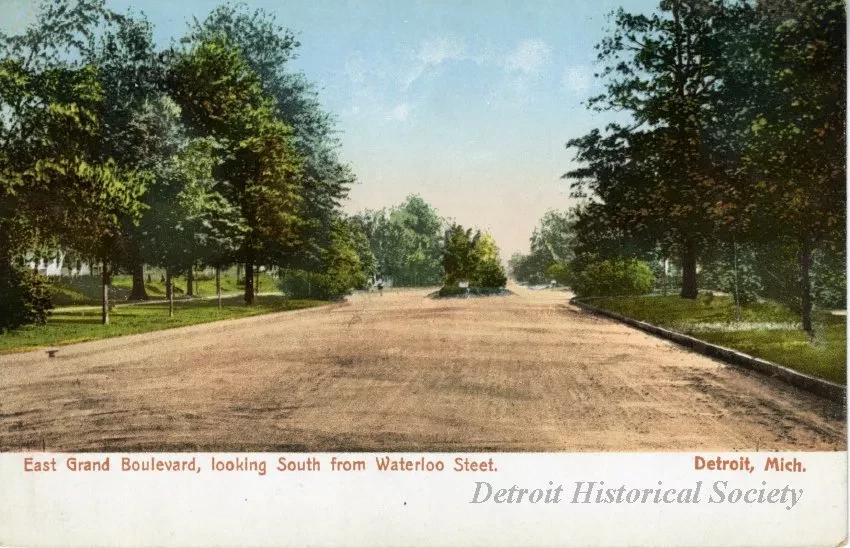 Postcard - East Grand Boulevard, looking South from Waterloo Street. Detroit, Mich.