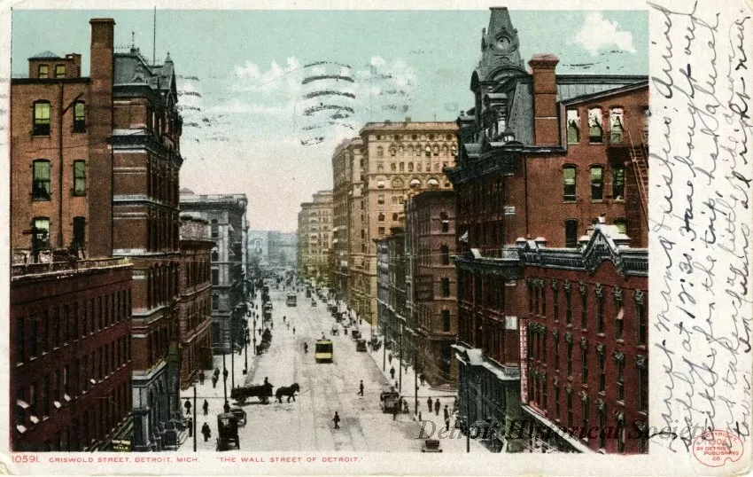 Postcard - Griswold Street, Detroit, Mich. "The Wall Street of Detroit."