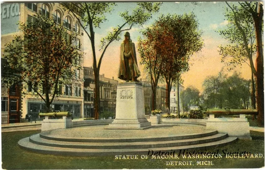 Postcard - Statue of Macomb, Washington Boulevard, Detroit, Mich.