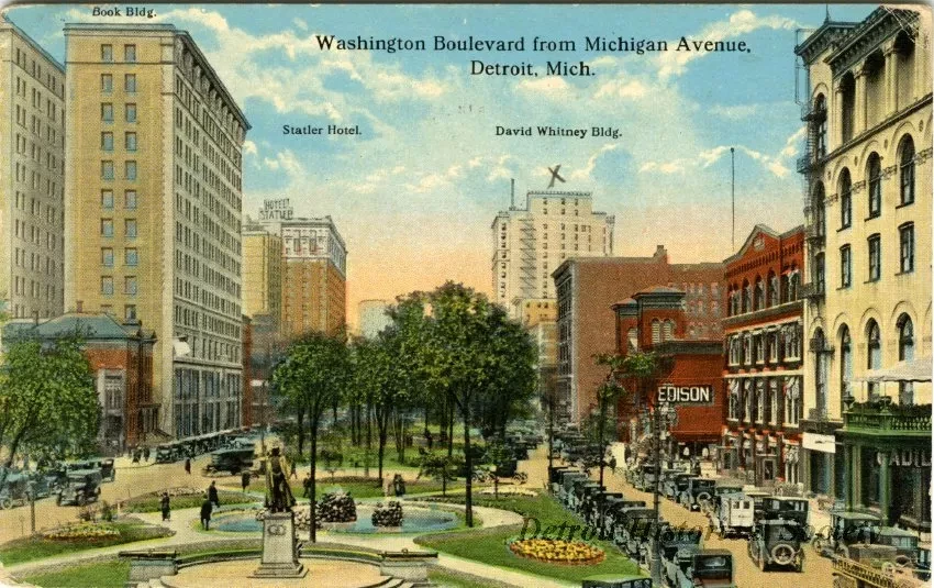 Postcard - Washington Boulevard, from Michigan Avenue, Detroit, Mich.