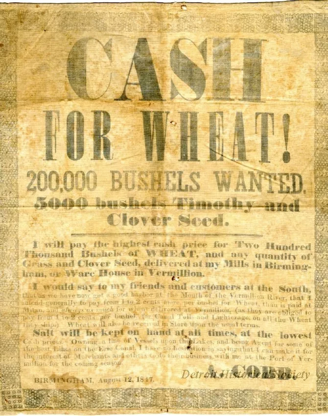 Advertisement - Cash for Wheat!