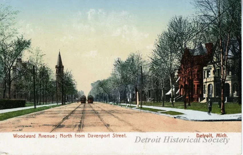 Postcard - Woodward Avenue; North from Davenport Street.  Detroit, Mich.