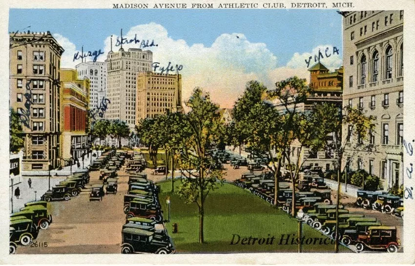Postcard - Madison Avenue from Athletic Club, Detroit, Mich