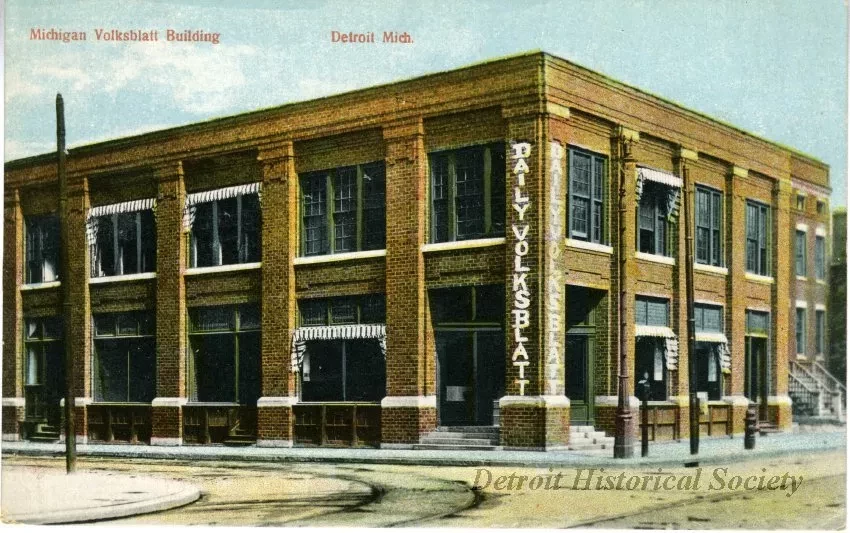 Postcard - Michigan Volksblatt Building, Detroit, Mich.