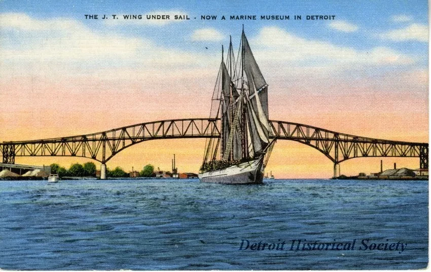 Postcard - The J. T. Wing Under Sail - Now a Marine Museum in Detroit