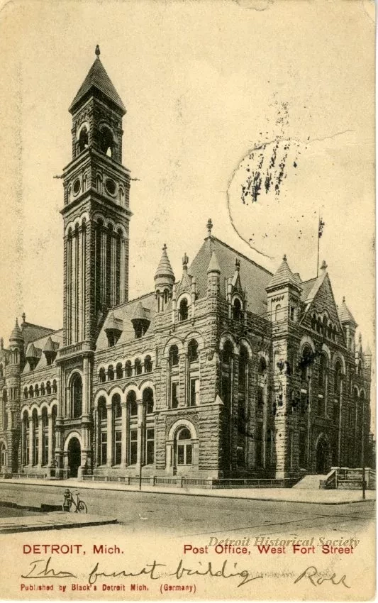 Postcard - Detroit, Mich.  Post Office, West Fort Street