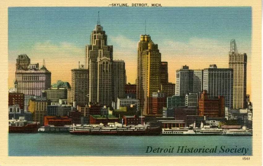 Postcard - Skyline, Detroit, Mich.