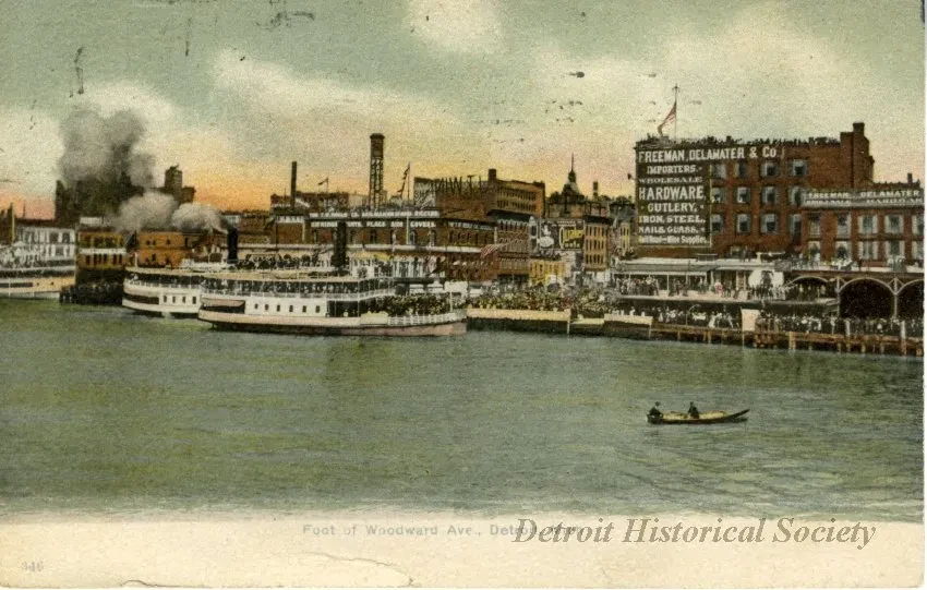 Postcard - Foot of Woodward Ave., Detroit, Mich.