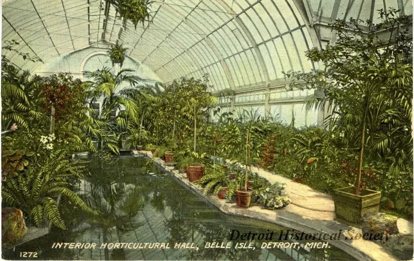 Postcard - Interior Horticultural Hall, Belle Isle, Detroit, Mich.