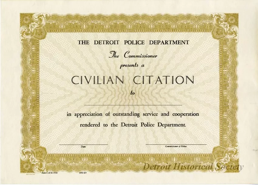 Certificate - The Detroit Police Department
Civilian Citation