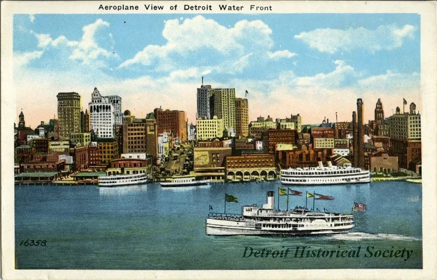 Postcard - Aeroplane View of Detroit Water Front