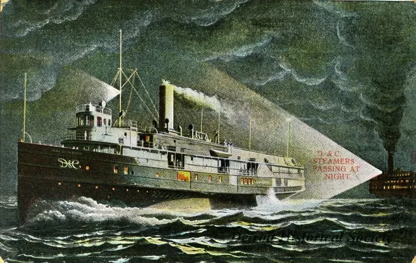Postcard - D. & C. Steamers Passing at Night.