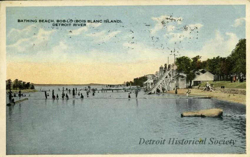 Postcard - Bathing Beach, Bob-Lo (Bois Blanc Island), Detroit River.