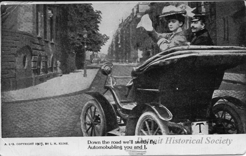 Postcard - Down the road we'll swiftly fly, Automobubling you and I.