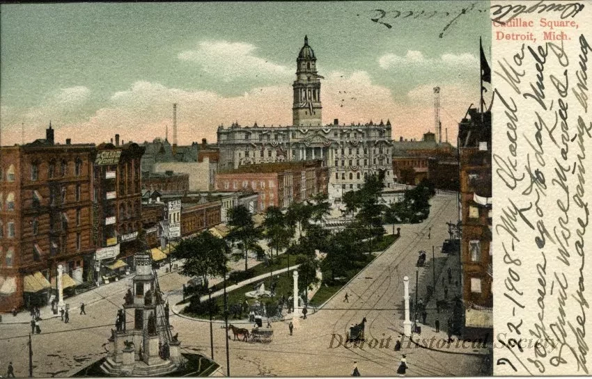 Postcard - Cadillac Square, Detroit, Mich.