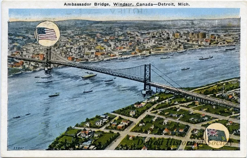 Postcard - Ambassador Bridge, Windsor, Canada--Detroit, Mich. - Ambassador Bridge