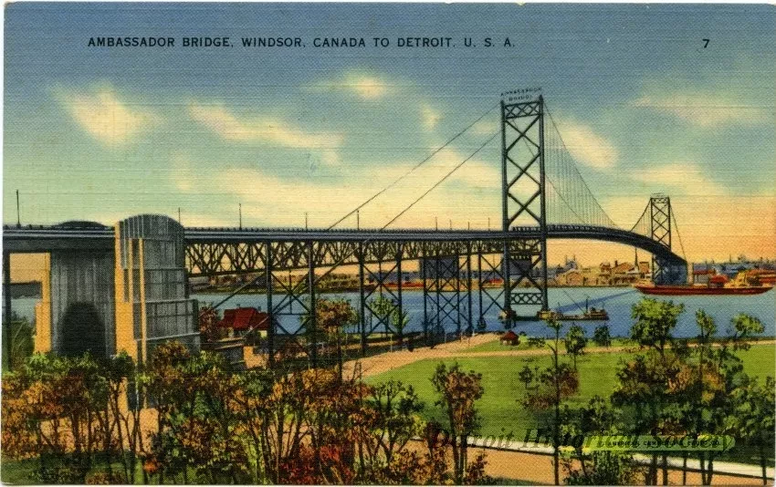 Postcard - Ambassador Bridge, Windsor Canada to Detroit, U.S.A. - Ambassador Bridge, Windsor, Canada to Detroit, USA
