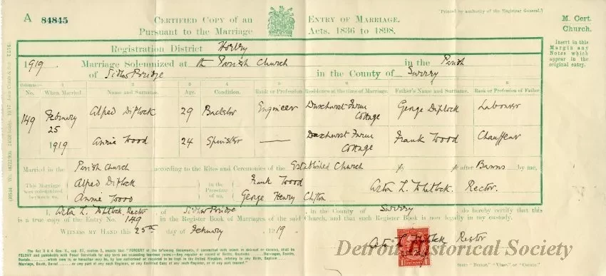 Certificate, Marriage - Certified Copy of an Entry of Marriage