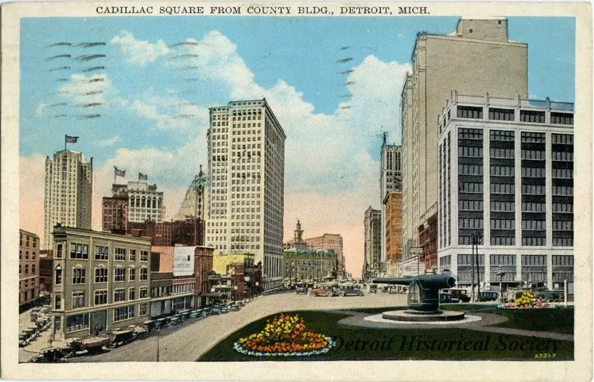 Postcard - Cadillac Square From County Bldg., Detroit, Mich.