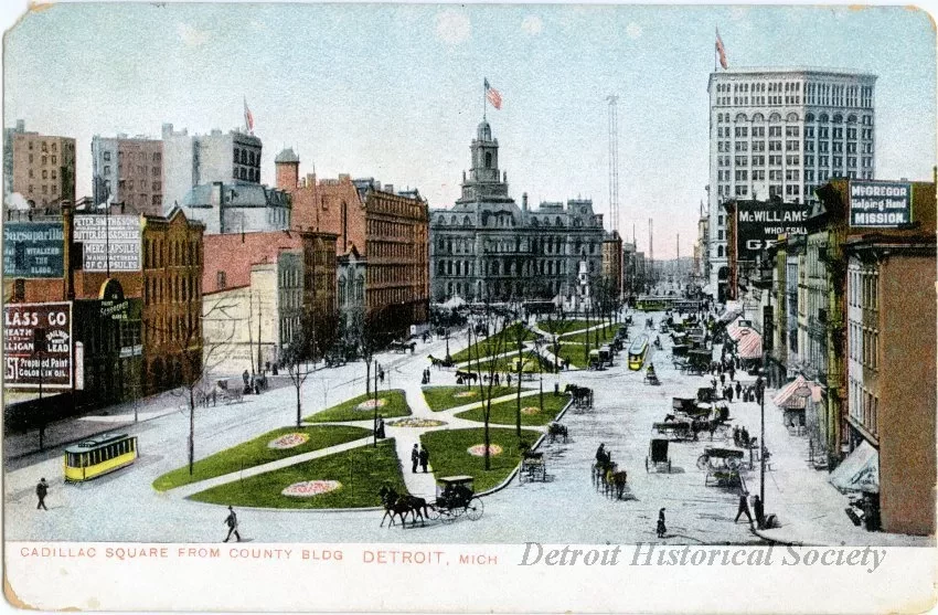 Postcard - Cadillac Square From County Bldg, Detroit, Mich. - Cadillac Square from County Bldg
