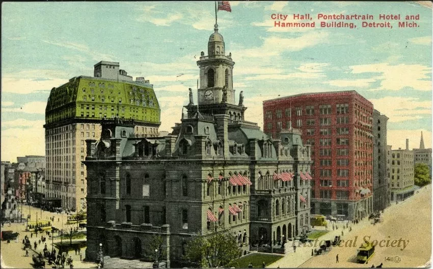 Postcard - City Hall, Pontchartrain Hotel and Hammond Building, Detroit, Mich.