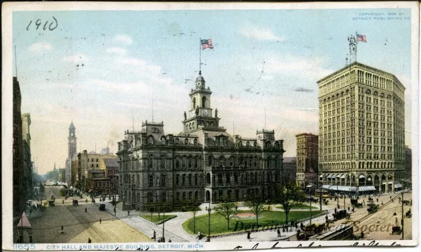 Postcard - City Hall and Majestic Building, Detroit, Mich.