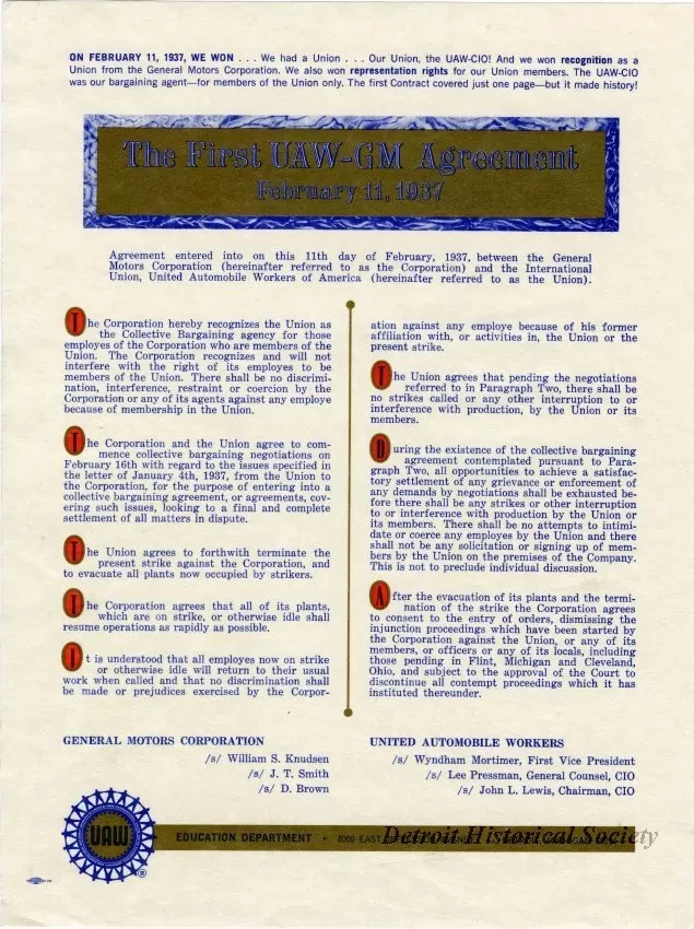 Contract - The First UAW-GM Agreement, February 11, 1937