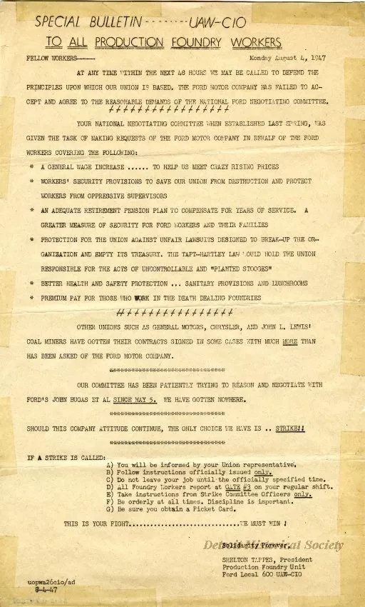 Announcement - Special Bulletin to All Production Foundry Workers