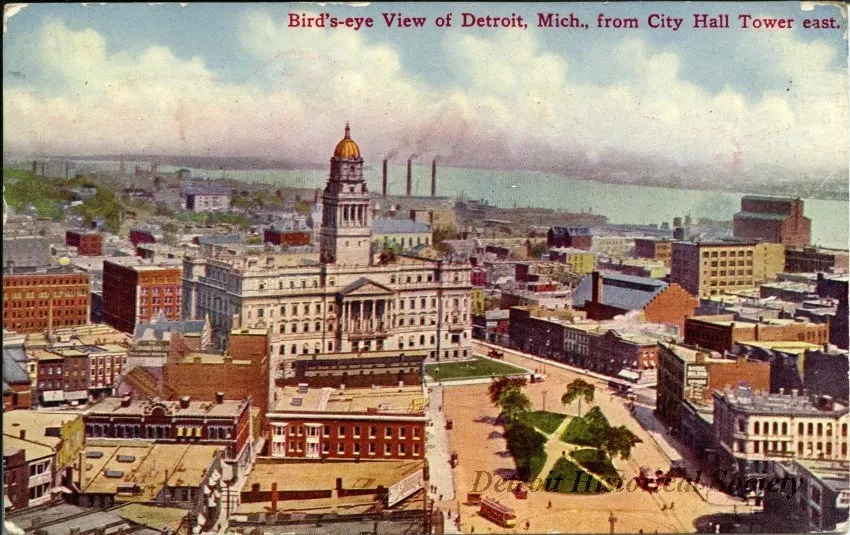 Postcard - Bird's-eye View of Detroit, Mich., from City Hall Tower east.