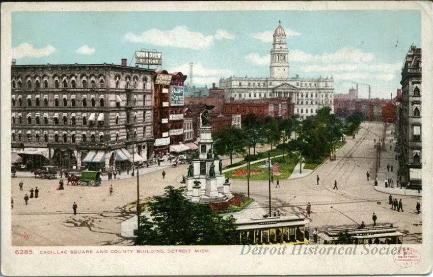 Postcard - Cadillac Square and County Building, Detroit, Mich