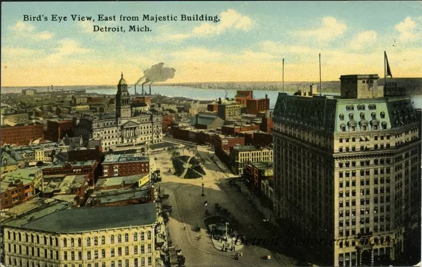 Postcard - Bird's Eye View, East from Majestic Building, Detroit, Mich